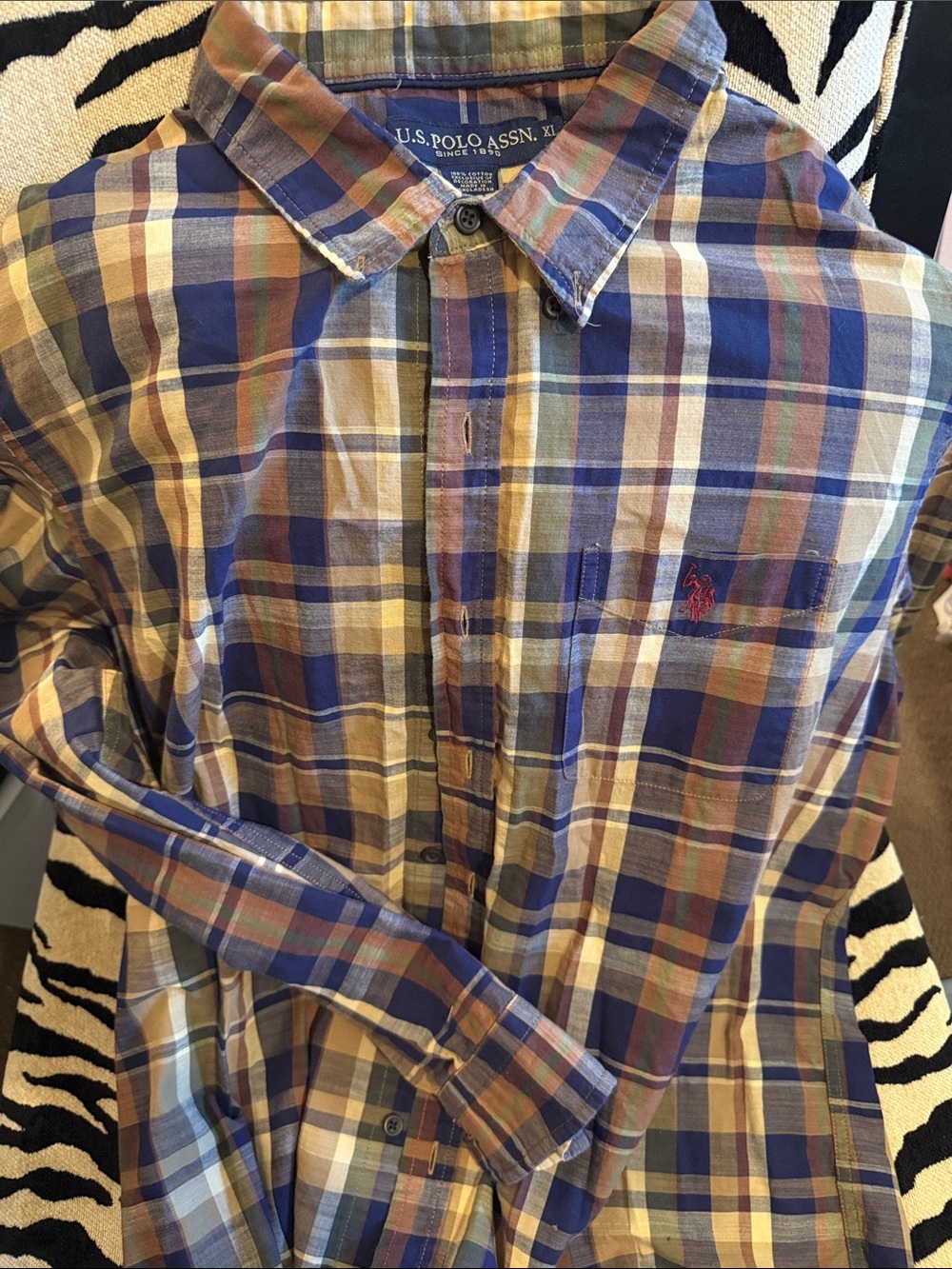 U.S. Polo Assn. Plaid Button-Down Shirt in Blue and Tan